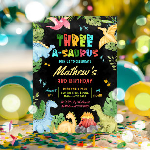 Dinosaur Three-A-Saurus 3rd Birthday Party Invitation