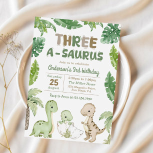 Dinosaur Three-A-Saurus 3rd Birthday Party Invitation