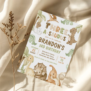 Dinosaur Three-A-Saurus 3rd Birthday Party Invitation