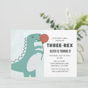 Dinosaur Three-Rex 3 Rex Birthday Invitation