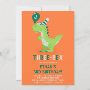 Dinosaur Three Rex 3rd Birthday Invitation