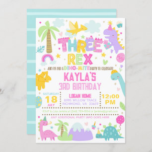 Dinosaur THREE Rex 3rd Birthday Invitation