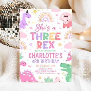 Dinosaur Three Rex 3rd Birthday Invitation