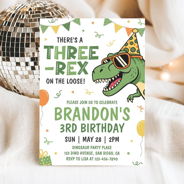 Dinosaur Three Rex 3rd Birthday Invitation (Creator Uploaded)