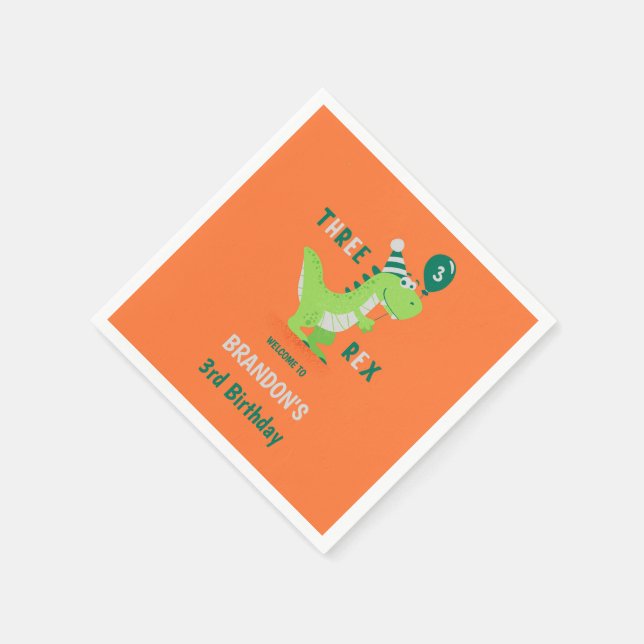 Dinosaur Three Rex 3rd Birthday Napkin (Corner)