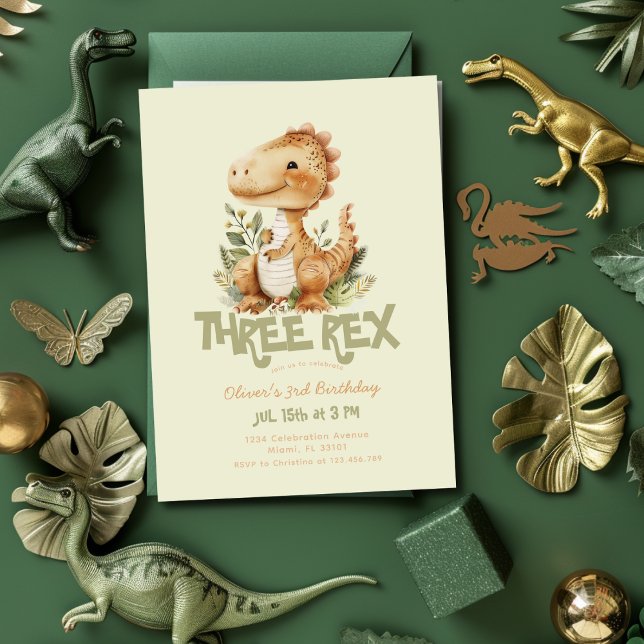 Dinosaur Three Rex 3rd Birthday Party Boys Invitation (Creator Uploaded)