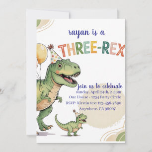 Dinosaur Three Rex 3rd Birthday Party Invitation