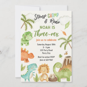 Dinosaur Three Rex 3rd Birthday Party Invitation