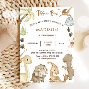 Dinosaur Three Rex 3rd Birthday Party Invitation