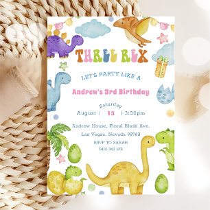 Dinosaur Three Rex 3rd Birthday Party Invitation