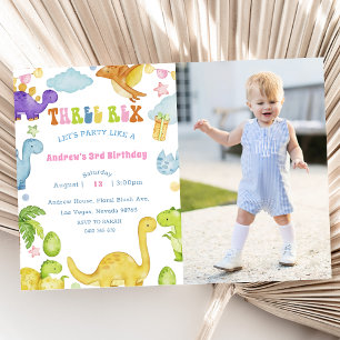 Dinosaur Three Rex 3rd Birthday Party Invitation