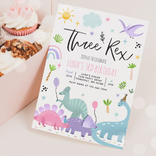 Dinosaur Three Rex 3rd Birthday Party Invitation