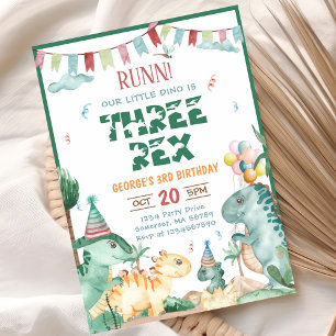 Dinosaur Three Rex 3rd Birthday Party Invitation