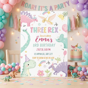 Dinosaur Three Rex 3rd Birthday Party Invitation