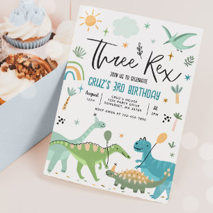 Dinosaur Three Rex 3rd Birthday Party Invitation