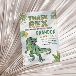 Dinosaur Three Rex 3rd Birthday Party Invitation