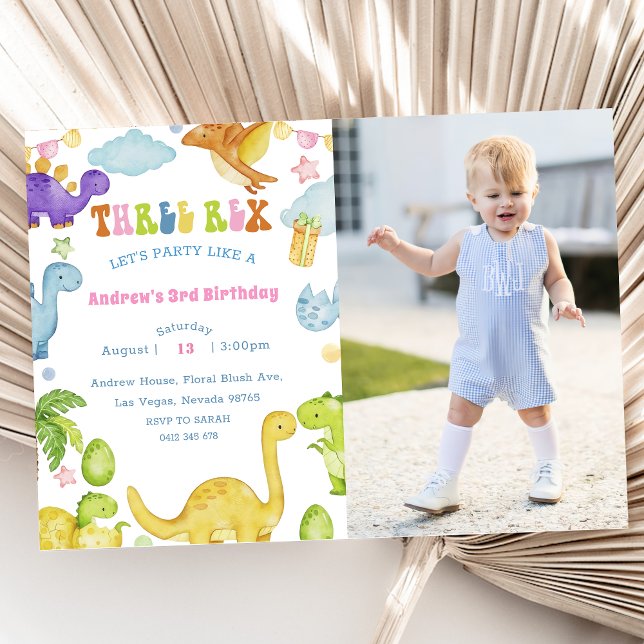 Dinosaur Three Rex 3rd Birthday Party Invitation (Creator Uploaded)