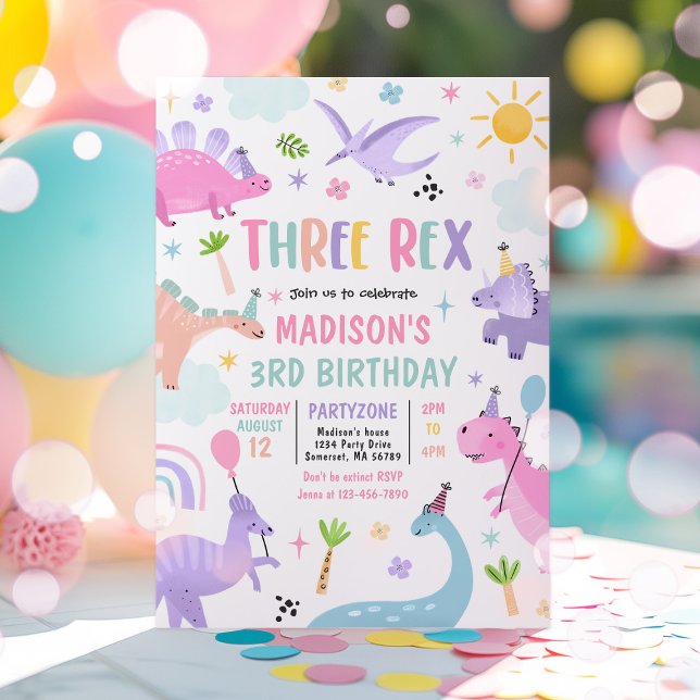 Dinosaur Three Rex 3rd Birthday Party Invitation (Creator Uploaded)