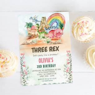 Dinosaur Three Rex 3rd Birthday Party Invitation