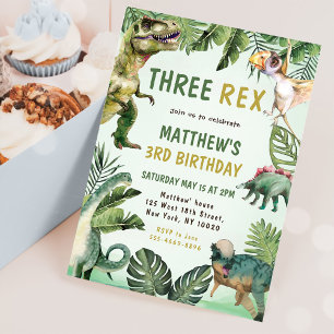Dinosaur Three Rex 3rd Birthday Party Invitation