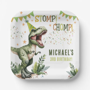 Dinosaur Three Rex 3rd Birthday Party Paper Plate