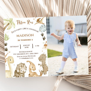 Dinosaur Three Rex 3rd Birthday Party Photo Invitation