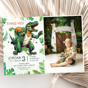 Dinosaur Three-Rex 3rd Birthday Party Photo Invitation