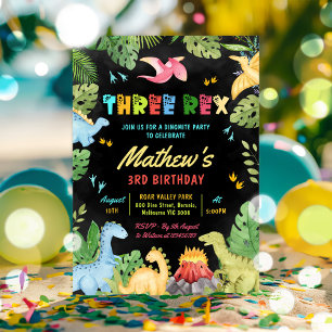 Dinosaur Three Rex 3rd Birthday Party T-Rex Invitation