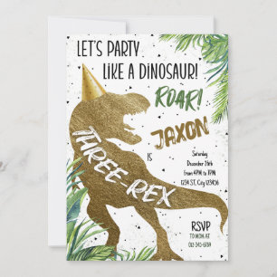 Dinosaur Three Rex 3rd Birthday Party T-Rex Invitation