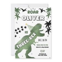 Dinosaur Three Rex 3rd Birthday Party T-Rex Invite