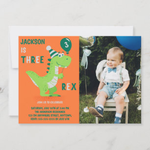 Dinosaur Three Rex 3rd Birthday Photo Invitation