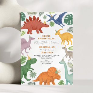 Dinosaur Three-Rex Boy Birthday Party Invitation