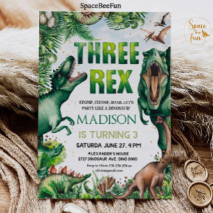 Dinosaur Three Rex Invitation Boy