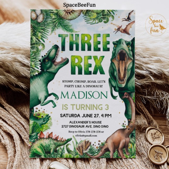 Dinosaur Three Rex Invitation Boy (Creator Uploaded)