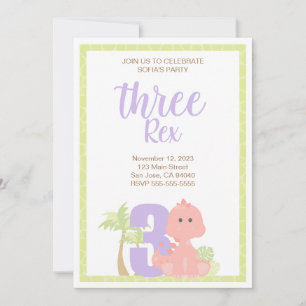 Dinosaur Three Rex Party Invitation