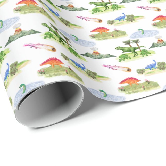 Dinosaur Toile (Original Colors) Wrapping Paper (Roll Corner)