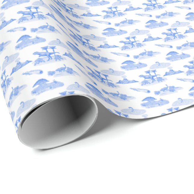 Dinosaur Toile (Periwinkle Blue)  Wrapping Paper (Roll Corner)