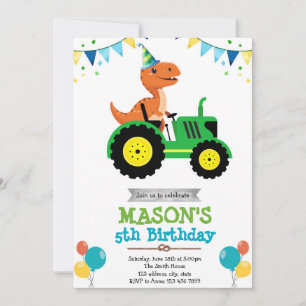 Dinosaur tractor birthday invitation