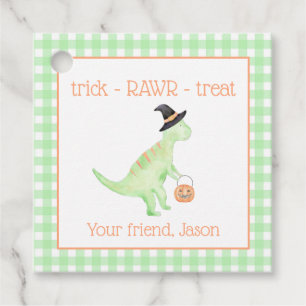Dinosaur Treat Rawr Green Orange Halloween Kids Favour Tags