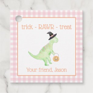Dinosaur Treat Rawr Pink Orange Halloween Kids Favour Tags