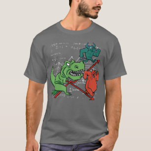 Dinosaur Trex Attack Bull and Bear Stock Market In T-Shirt