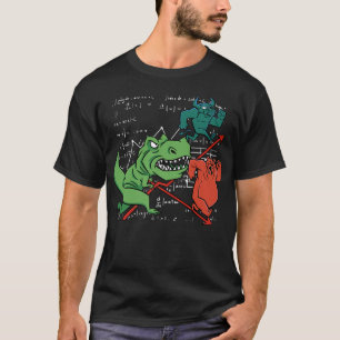 Dinosaur Trex Attack Bull and Bear Stock Market In T-Shirt
