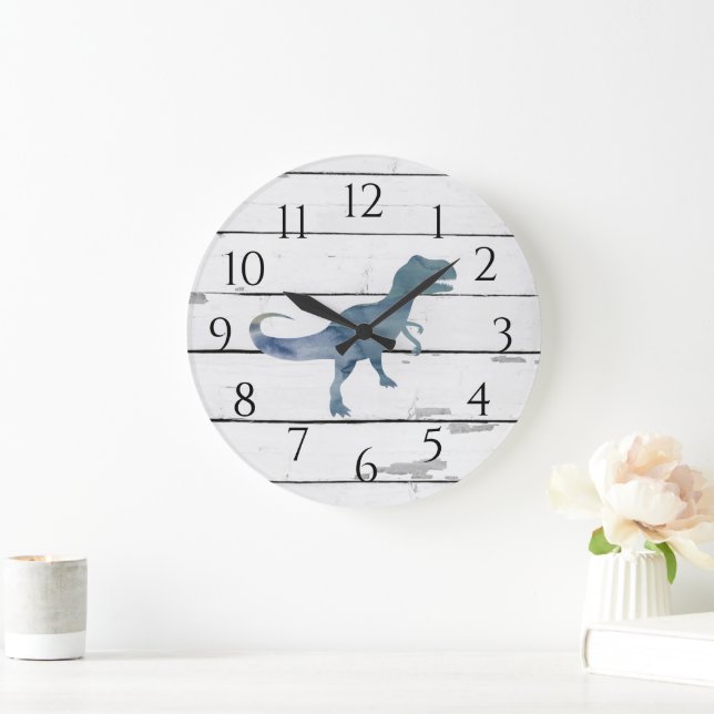Dinosaur Trex Decor Rustic Shiplap Large Clock (Home)