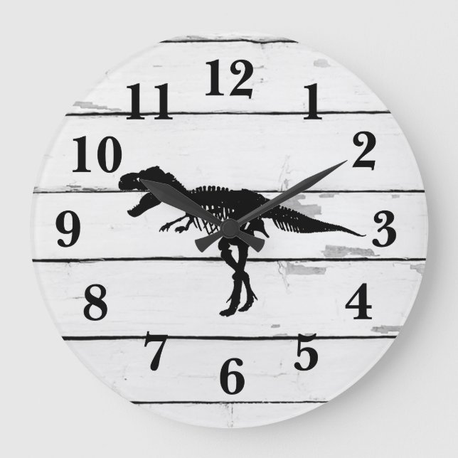 Dinosaur Trex Decor Rustic Shiplap Large Clock (Front)