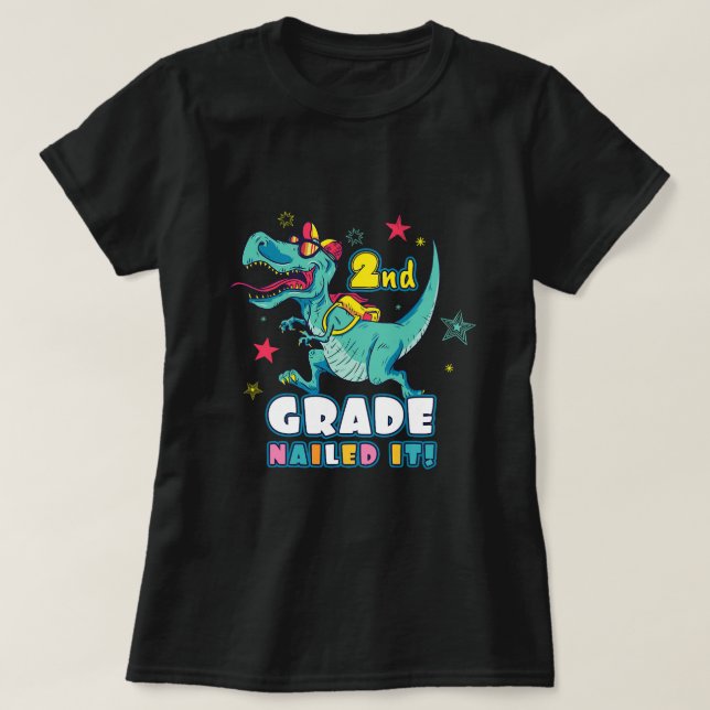 Dinosaur TRex Funny 2nd Grade School Graduate T-Shirt (Design Front)