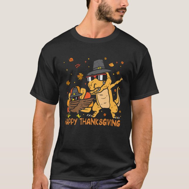 Dinosaur Trex Thanksgiving  For Boys Pilgrim Hat T T-Shirt (Front)