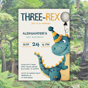 Dinosaur Trex Three Rex 3rd Birthday Party Invitation