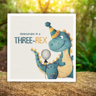 Dinosaur Trex Three Rex 3rd Birthday Party Napkin