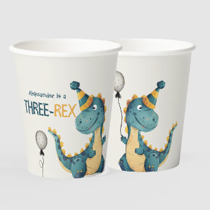 Dinosaur Trex Three Rex 3rd Birthday Party Paper Cups