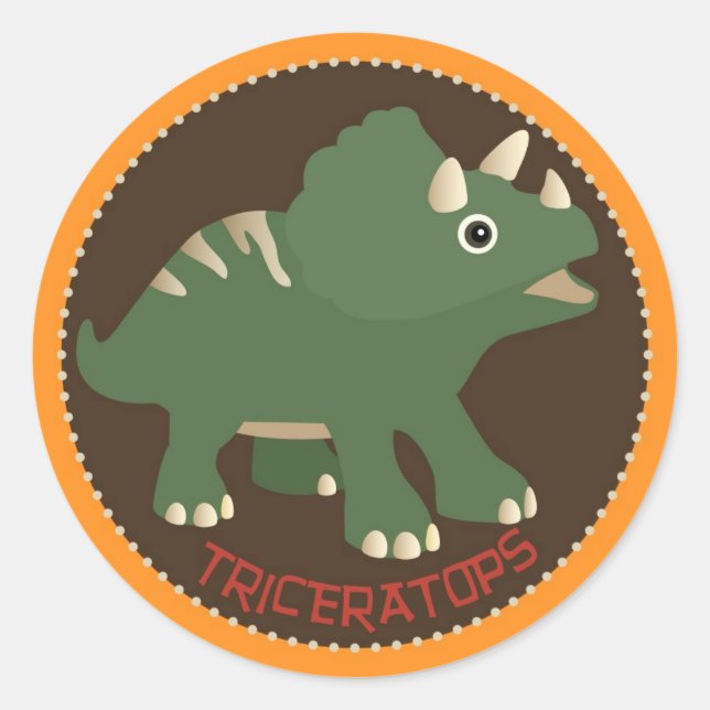 Dinosaur Triceratops Birthday Cupcake Topper Label (Front)